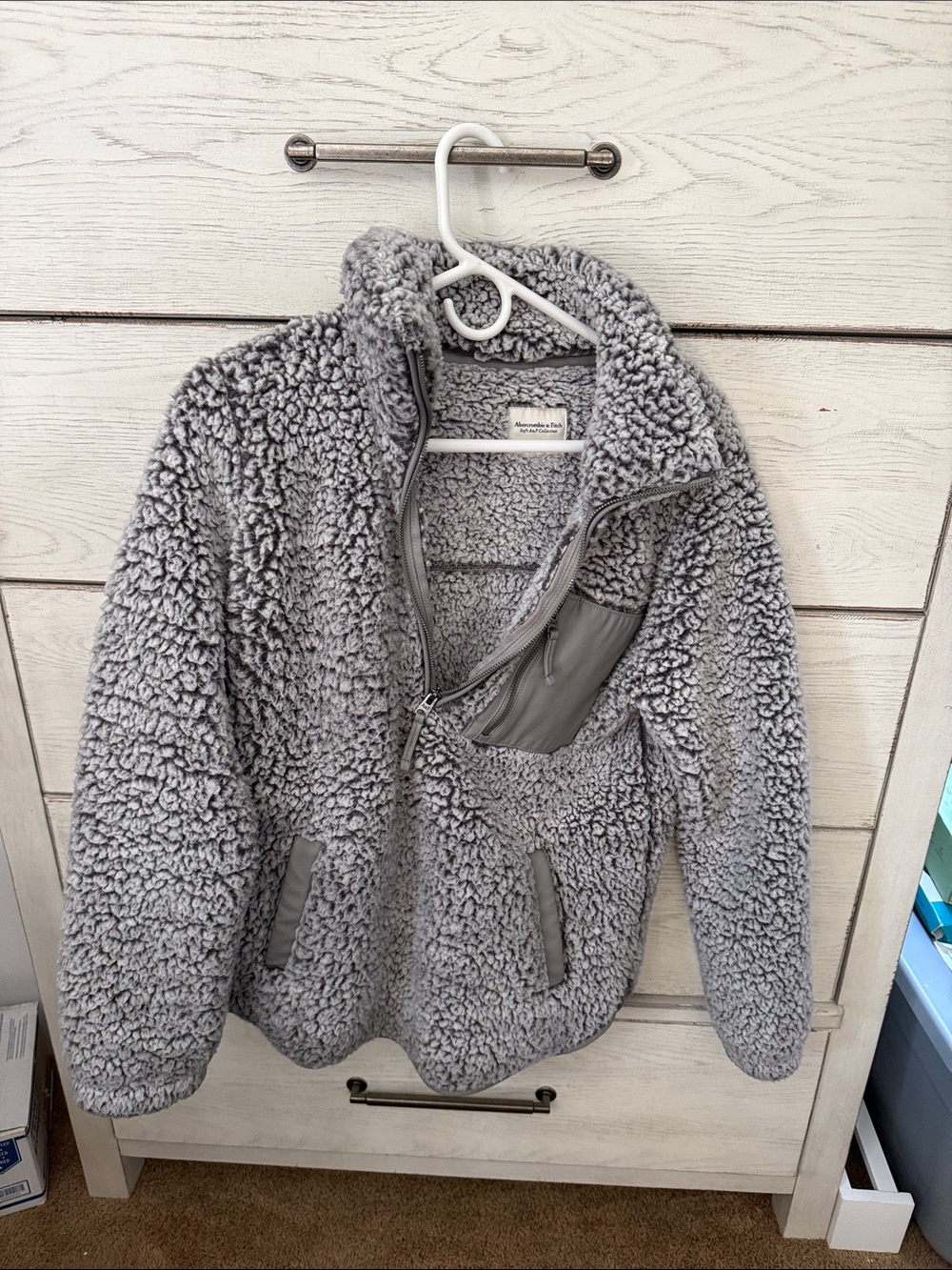 Abercrombie & Fitch Gray Sherpa Half-Zip Pullover Jacket